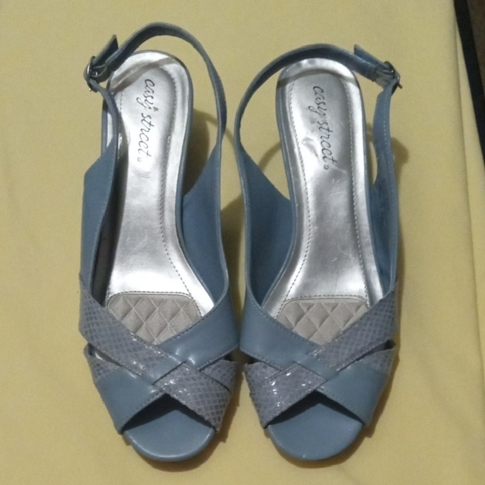 *Easy Street Blue and Silver Heels with Slingback Design